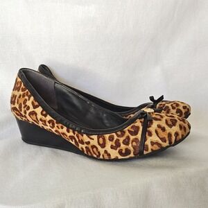 Cole Haan Tali‎ Grand Wedge Pumps Leopard Print Calf Hair Heels brown black 8.5